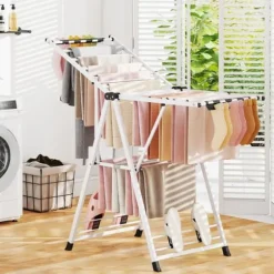 Klädställ, Hopfällbar Metalltvättställ, 141x56x99-148 cm, Vit