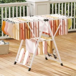 Klädställ, Hopfällbar Metalltvättställ, 141x56x99-148 cm, Vit