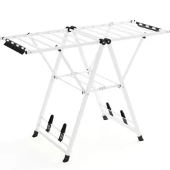 Klädställ, Hopfällbar Metalltvättställ, 141x56x99-148 cm, Vit