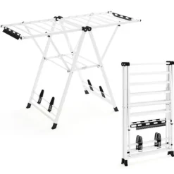 Klädställ, Hopfällbar Metalltvättställ, 141x56x99-148 cm, Vit