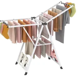 Klädställ, Hopfällbar Metalltvättställ, 141x56x99-148 cm, Vit