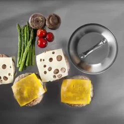 Klockor för plancha - Inox - 23,2 cm - Inoxhandtag - Höjd 7,5 cm - Idealiskt för att hålla varmt