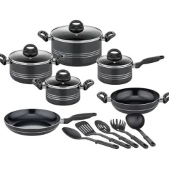 Kokkärlsset - Induktion - GSW - MILANO NERO - 15 delar - Massiv aluminium - Svart