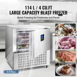 Kommersiell blastfrys 114L, 5 fack, blast chiller för skaldjur och gelato, effektiv nedkylning, energibesparande köksutrustning