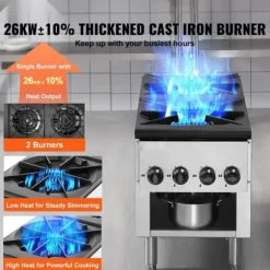 Kommersiell gasspis 2 brännare, bänkskiva, varmplatta, energieffektiv, snabb uppvärmning, perfekt för restauranger och catering
