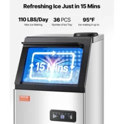 Kommersiell ismaskin, 36 isbitar, 36x43x75,5 cm, rostfritt stål
