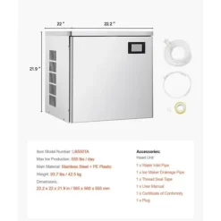Kommersiell ismaskin, 550 lbs/dag modell, självrengörande och hög effektivitet - Endast huvudenhet