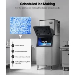 Kommersiell Ismaskin, 400 LBS/24H Modell, 300 LBS Förvaringsbehållare, Automatisk Självrengöringsfunktion