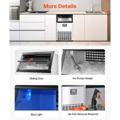 Kommersiell Ismaskin, Fristående Skåpmaskin, 120lbs/24H, 45 Isbitar Kapacitet