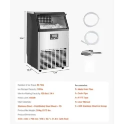Kommersiell Ismaskin, Fristående Skåpmaskin, 120lbs/24H, 45 Isbitar Kapacitet