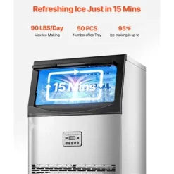 Kommersiell Ismaskin, Fristående Skåpmaskin, 90lbs/24H Kapacitet, 50 Isbitar per omgång