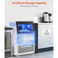Kommersiell Ismaskin, Fristående Skåpmaskin, 90lbs/24H Kapacitet, 50 Isbitar per omgång