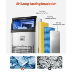 Kommersiell Ismaskin, Fristående Skåpmaskin, 90lbs/24H Kapacitet, 50 Isbitar per omgång