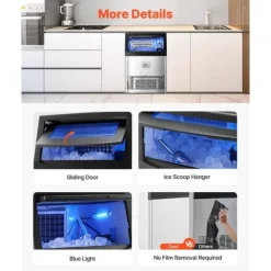 Kommersiell Ismaskin, Fristående Skåpmaskin, 90lbs/24H Kapacitet, 50 Isbitar per omgång