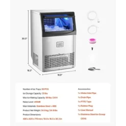 Kommersiell Ismaskin, Fristående Skåpmaskin, 90lbs/24H Kapacitet, 50 Isbitar per omgång