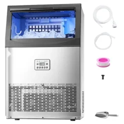 Kommersiell Ismaskin, Fristående Skåpmaskin, 90lbs/24H Kapacitet, 50 Isbitar per omgång