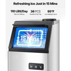 Kommersiell Ismaskin, Fristående Skåpmaskin, 110lbs/24H Produktionskapacitet, 36 Isbitar per Cykel
