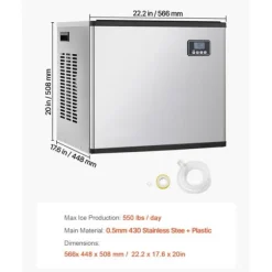 Kommersiell Ismaskin, Kapacitet 550 lbs/24h, Självrengörande med 300 lbs Förvaringsbehållare