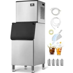 Kommersiell Ismaskin, Modell 550 lbs/24h, med 300 lbs Förvaringsbehållare, Automatisk Självrengöring