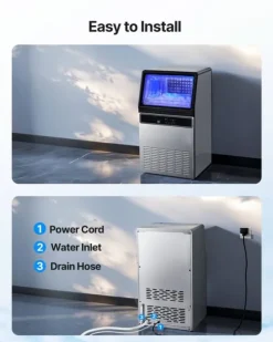 Kommersiell ismaskin/isbitsmaskin - Underbänk/fristående - Kapacitet 59 kg/dygn - Förvaring 15 kg - Rostfritt stål - Självrengöring