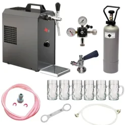 Komplett uppsättning - Öltapp JET 30 en linje torr kylare, 35 liter/h -Bierkoffer inkl. ölglas ISAR 0,3 liter 6 st., KEG:Type G