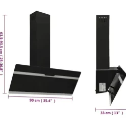 Kraftfull köksfläkt 90 cm i stål och härdat glas | Färg: Svart | Storlek: 90x50x15 cm