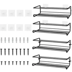 Kryddhylla - Hållbar - Metall - Svart - 4 delar - Hängande installation