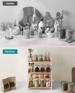 Kryddhylla med 3 nivåer för bänkskiva i naturell ekfärg