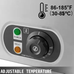 1,2KW 30-85°C justerbar 6-pannor elektrisk matvärmare med kran, stor kapacitet, snabb värmeöverföring