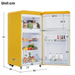 Kylskåp, Retrodesign, Energibesparande,Gul+Järn+Plast, EU