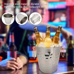 3L bärbar ishink i rostfritt stål med champagnefat och handtag för hemmabruk i baren