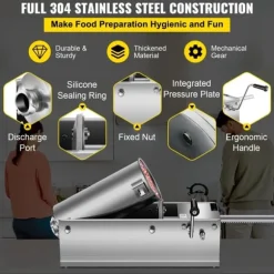 3L Chorizo-vullare av rostfritt stål, horisontell, manuell korvfyllare, Chorizo-hotdogs, grillkorv, lämplig för både hushåll och kommersiell