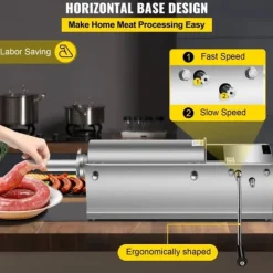 3L Chorizo-vullare av rostfritt stål, horisontell, manuell korvfyllare, Chorizo-hotdogs, grillkorv, lämplig för både hushåll och kommersiell