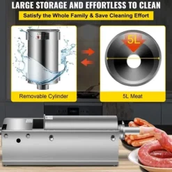 3L Chorizo-vullare av rostfritt stål, horisontell, manuell korvfyllare, Chorizo-hotdogs, grillkorv, lämplig för både hushåll och kommersiell