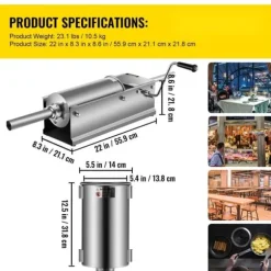 3L Chorizo-vullare av rostfritt stål, horisontell, manuell korvfyllare, Chorizo-hotdogs, grillkorv, lämplig för både hushåll och kommersiell