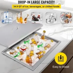 33L Drop-in islåda vinkylare i rostfritt stål med dräneringsventil och bekvämt lock, genomtänkta detaljer, bred användning