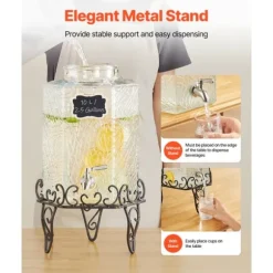 10L Dryckesdispenser, Festdryckesdispenser i Glas, Inklusive Stativ