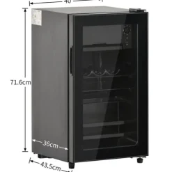 76L Mini-Kylskåp, 6L frys + 70L kyl, LED-ljus, För 51 burkar, Tyst drift, Kompressor, Justerbara hyllor