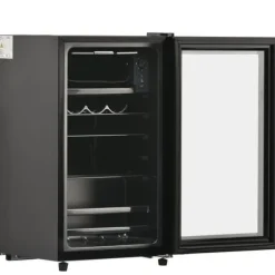 76L Mini-Kylskåp, 6L frys + 70L kyl, LED-ljus, För 51 burkar, Tyst drift, Kompressor, Justerbara hyllor