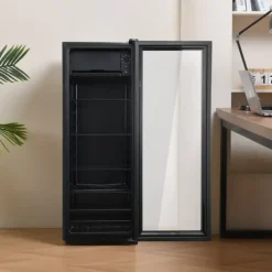 128L Mini-Kylskåp, 8L frys + 120L kyl, För 94 burkar, Tyst drift, Kompressor, LED-ljus, Justerbara hyllor