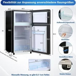 72L Mini-Kylskåp, Svart glastdörr, 39dB, 7-stegs temperatur, LED-ljus, R600 Kylmedel, Direktkylning, För hem, kontor