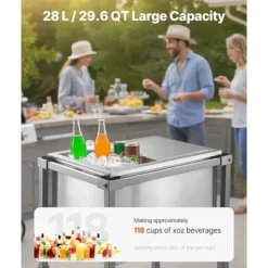 28L Rullande Kylbox, Utomhus Stående Islåda på Hjul, Utfällbara Handtag, Perfekt för Camping och Picknick