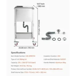 28L Rullande Kylbox, Utomhus Stående Islåda på Hjul, Utfällbara Handtag, Perfekt för Camping och Picknick