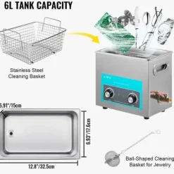 6,5L Ultraljudsrengöring för smycken, glasögon, tandproteser och musikinstrument med värmetimer och knoppkontroll.