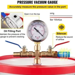 6L vakuumavgasningskammare i rostfritt stål, högtätning,precisionsvakuummätare