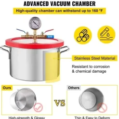 6L vakuumavgasningskammare i rostfritt stål, högtätning,precisionsvakuummätare