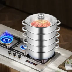 5-lagers ångkokare i rostfritt stål, stor kapacitet, multifunktionell bottenkastrull, lämplig för alla spisar