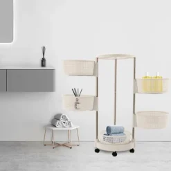 Lazy Susan köksorganisatör, 5-vånings roterande förvaringsvagn, 360° sväng, hjul för enkel åtkomst i köket