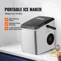 26lbs/dag 105W bärbar ismaskin, justerbar isbitsstorlek, snabb istillverkning, utmärkt isoleringsteknik, självrengörande, lågt ljud