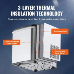 26lbs/dag 105W bärbar ismaskin, justerbar isbitsstorlek, snabb istillverkning, utmärkt isoleringsteknik, självrengörande, lågt ljud